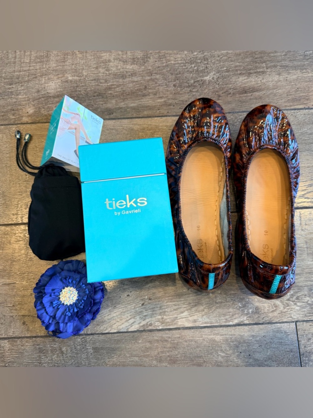 Tieks Tortoiseshell Torties Patent Leather Flats Size 10